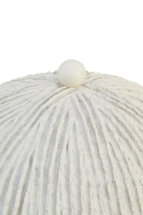 Close-up of a textured white lampshade on a white background