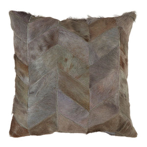 Nuvia Tierra Grey Chevron Hair on Leather Patchwork Cushion