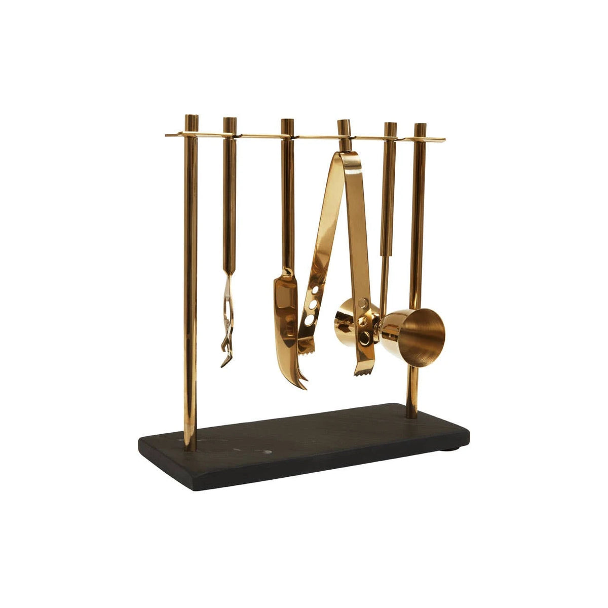 Loxley black slate and gold bar tool set, angled view