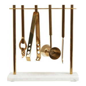 Loxley marble and gold finish bar tool stand, front view