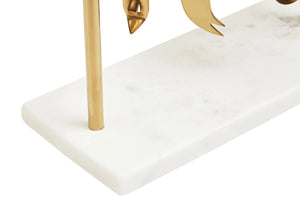 Close-up of the white marble base on the Loxley bar tool stand