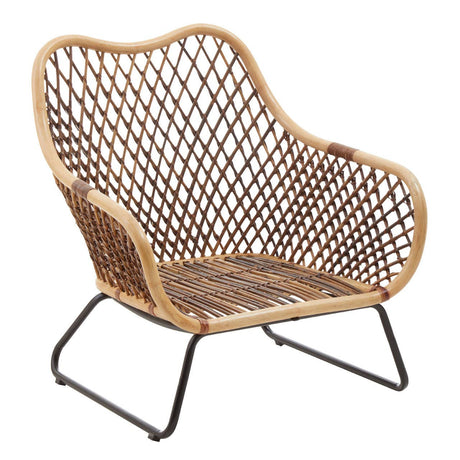 Woven chair with metal frame on a white background