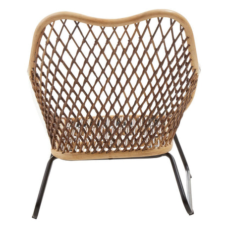 Back view of woven chair with diamond pattern on a white background