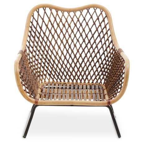 Woven chair with diamond pattern on a white background
