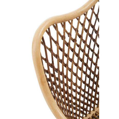 Close-up of a wicker chair back with natural wood frame on a white background