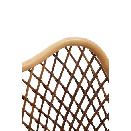 Close-up of a wicker chair backrest with a lattice pattern on a white background