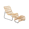 Wicker lounge chair with ottoman on a white background