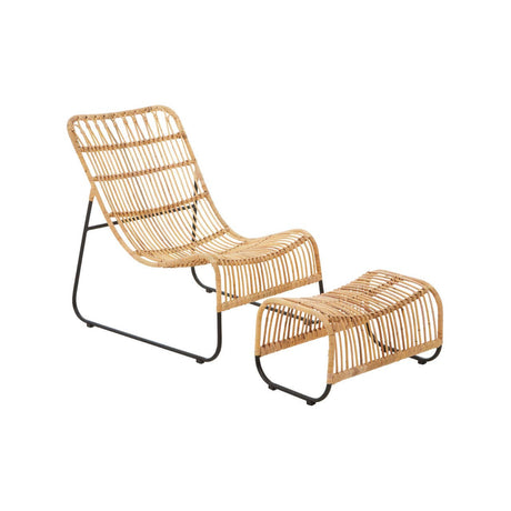 Wicker lounge chair with ottoman on a white background