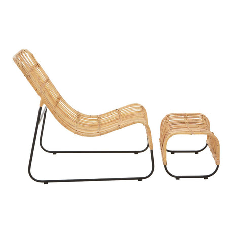 Side view of wicker lounge chair and ottoman on a white background