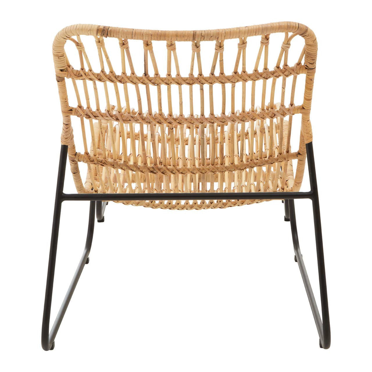 Wicker chair with black metal frame on a white background