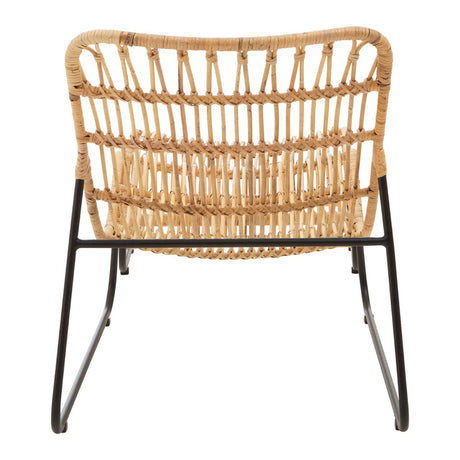 Wicker chair with black metal frame on a white background