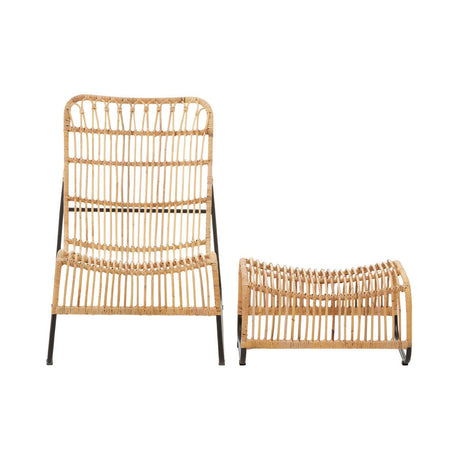 Wicker chair and ottoman set on a white background