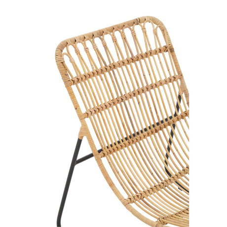Woven chair with a black metal frame on a white background