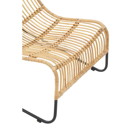 Woven chair with black metal legs on a white background