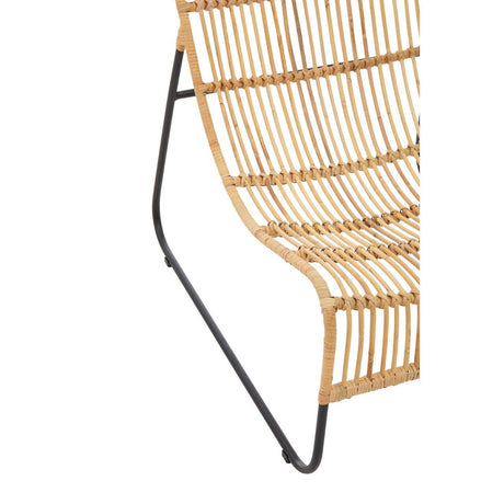 Woven chair with black metal frame on a white background