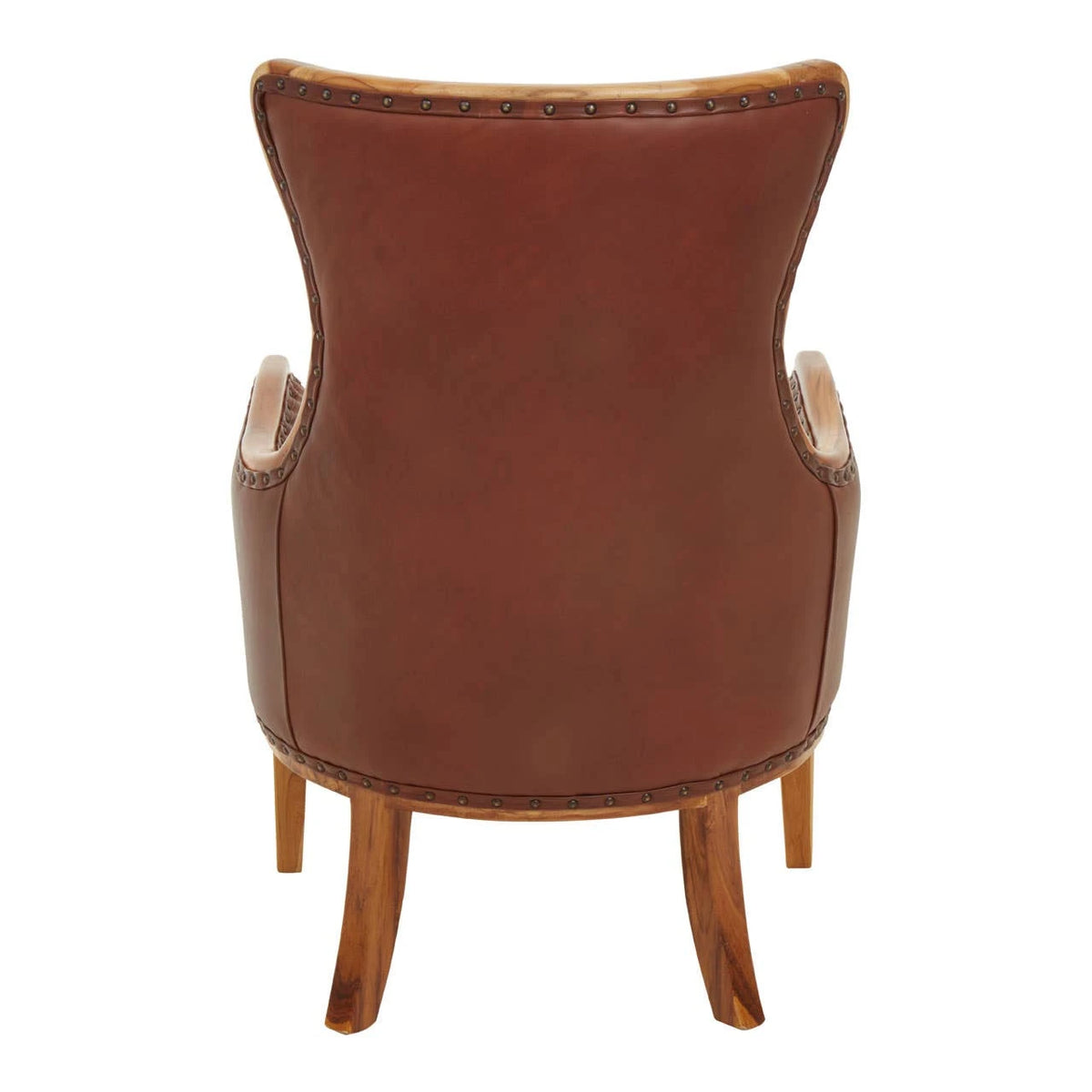 Back view of the Jakarta Brown Leather Studded Chair, fully upholstered in brown leather with stud trim.
