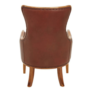 Back view of the Jakarta Brown Leather Studded Chair, fully upholstered in brown leather with stud trim.