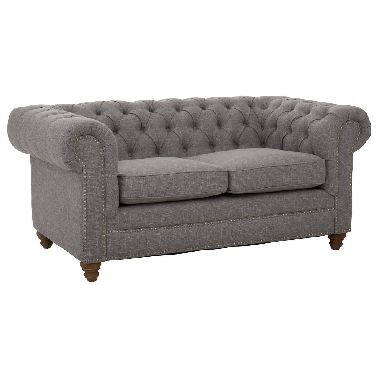 Esme Two Seater Grey Linen Chesterfield Sofa