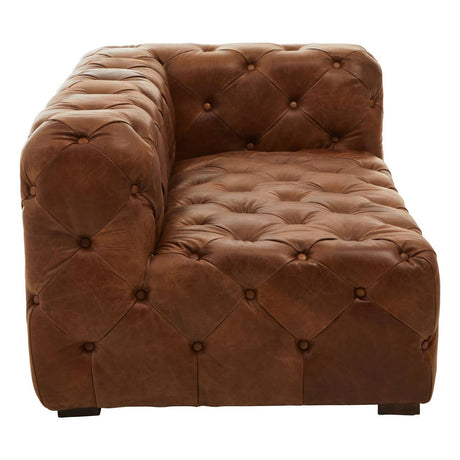 Side view of Durango brown leather chesterfield sofa right arm