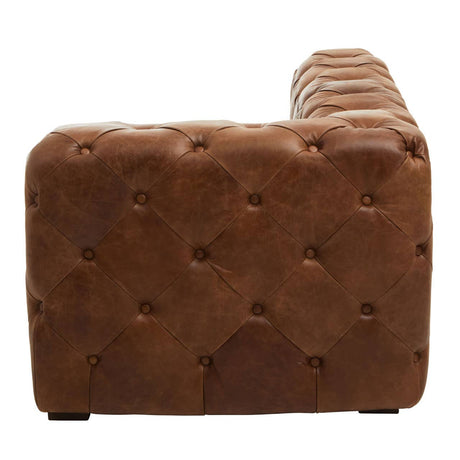 End view of Durango brown leather chesterfield sofa right arm