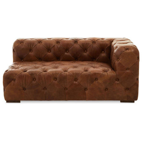 Front view of Durango brown leather chesterfield sofa right arm