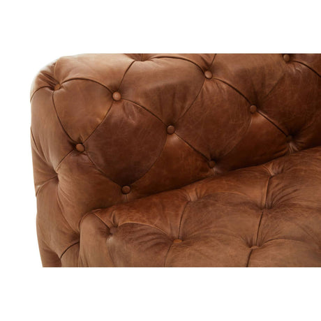 Close up of arm of Durango brown leather chesterfield sofa right arm