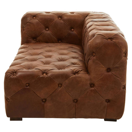 End view of Durango brown leather chesterfield left arm sofa