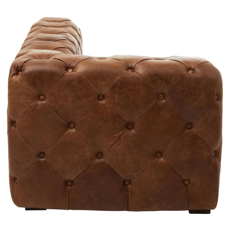 Side view of Durango brown leather chesterfield left arm sofa