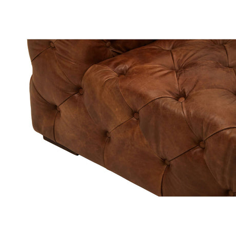 Close up of Durango brown leather chesterfield left arm sofa