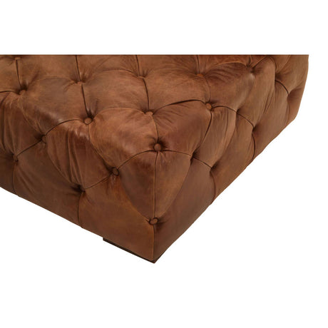 Close up of front corner of Durango brown leather chesterfield left arm sofa