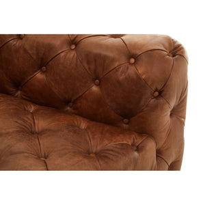 Close up of Durango brown leather chesterfield left arm sofa