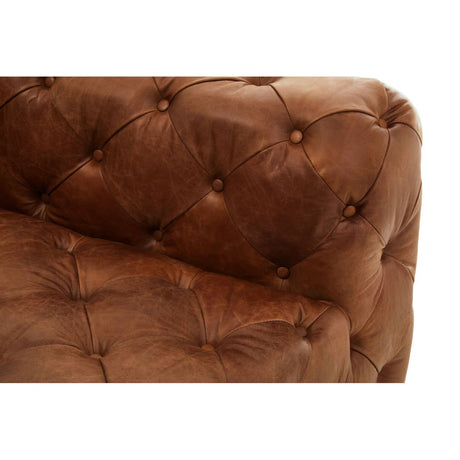 Close up of Durango brown leather chesterfield left arm sofa