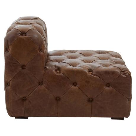 Side view of Durango brown leather chesterfield armchair on a white background