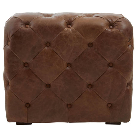 Back view of Durango brown leather chesterfield armchair on a white background