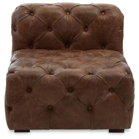 Front view of Durango brown leather chesterfield armchair on a white background