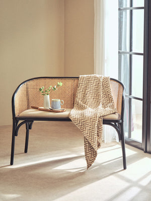 Tambo Natural Cane Bench with Black Beech Wood Frame