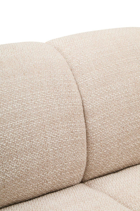 Close up of the backrest of the Orvella cream linen sofa on a white background
