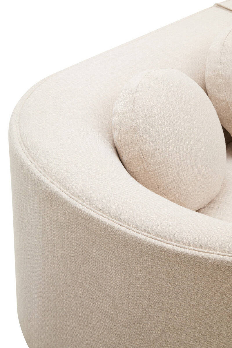 Backrest of Sorena cream linen sofa with round cushions