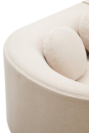 Backrest of Sorena cream linen sofa with round cushions