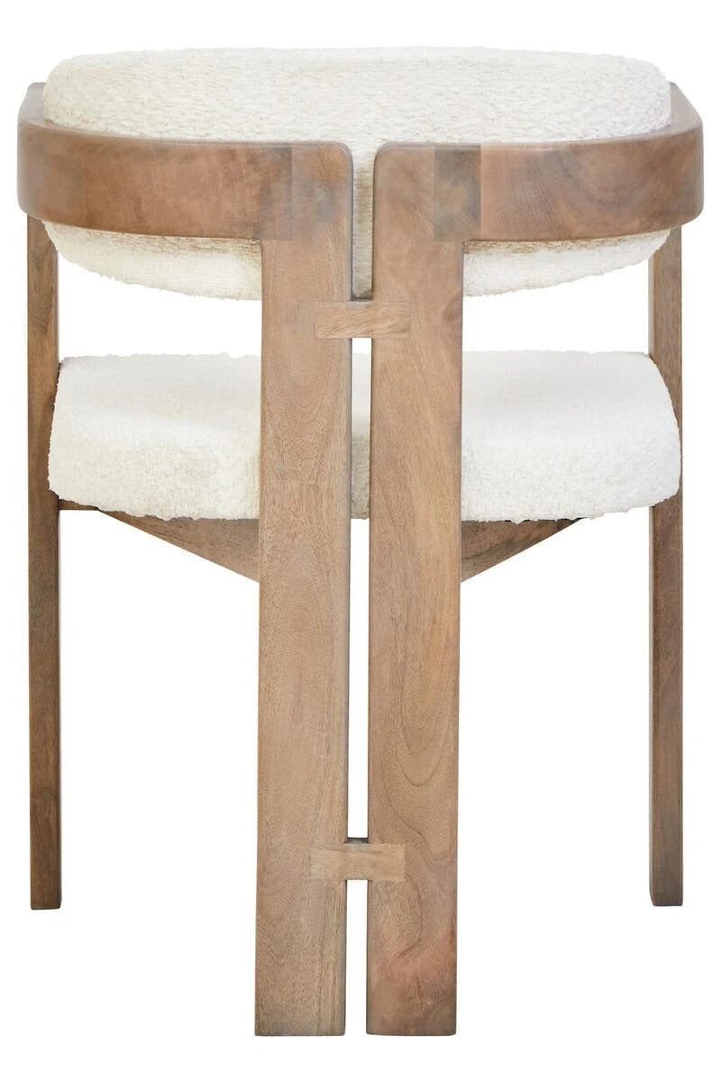 Back view of the Hawthorn Grey Dining Chair, showing the sculptural split back leg and joinery detail.