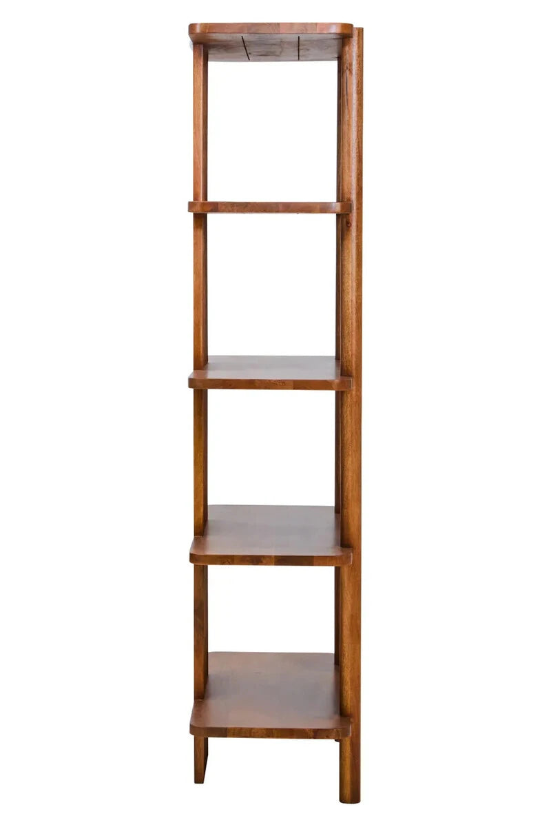 Side view of the Hawthorn Five Tier Mango Wood Shelf Unit.