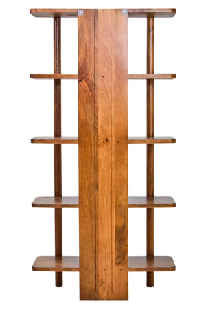 Back view of the Hawthorn Five Tier Shelf Unit, showing the plain back of the central mango wood panel.