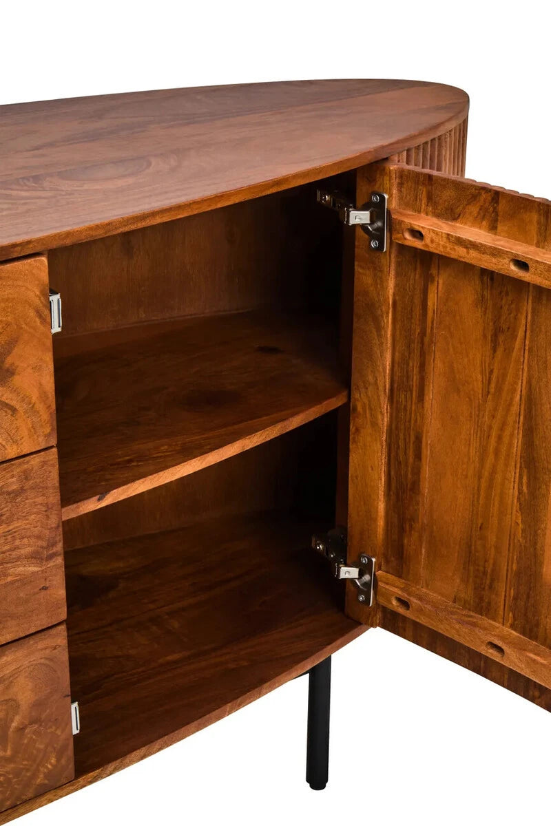 The Hawthorn Oval Sideboard with a door open, showing the inner shelf of the cupboard.