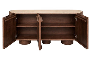 Solmere sideboard with its doors open showing the inner shelves
