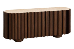 Solmere travertine and mango wood sideboard, front view