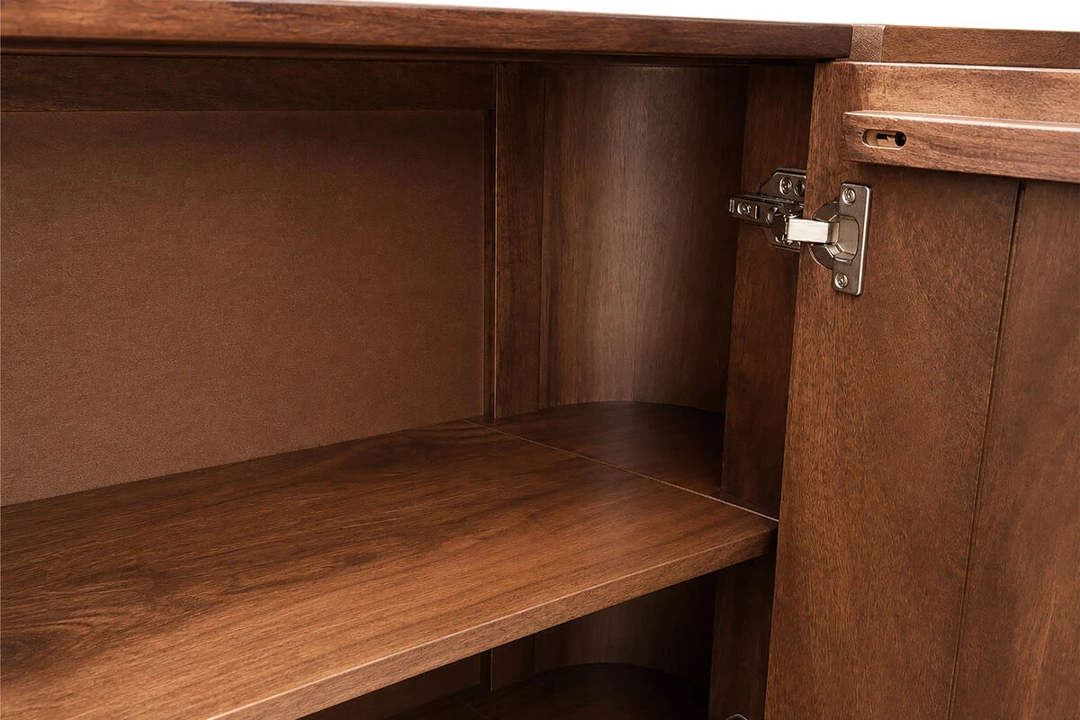 Inside the Solmere sideboard showing the shelf and door hinge