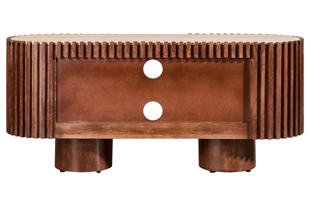Back of the Solmere media unit showing the cable management holes