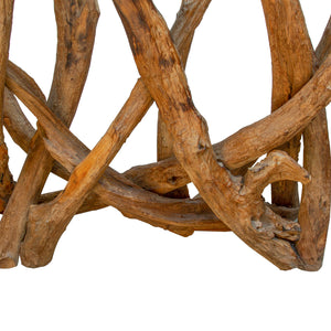 Close up of teak tree root console table base