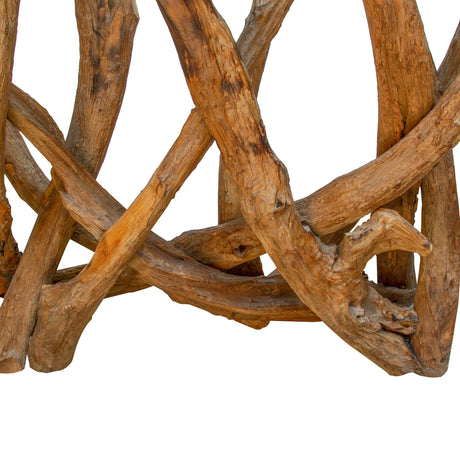 Close up of teak tree root console table base
