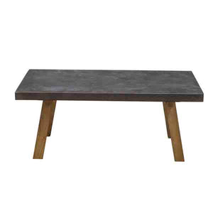 A rectangular coffee table with a dark gray textured stone-look top and light brown wooden legs, shown against a plain white background.